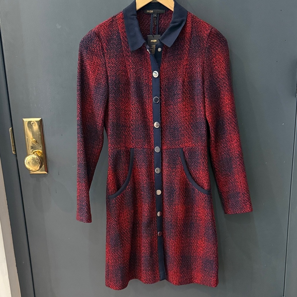 Maje New Red and Blue Plaid Dress